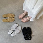 メッシュ編み クローズドトゥ ミュール レディース 夏用 外出用 新作 スカートに合うサンダル ローマ風