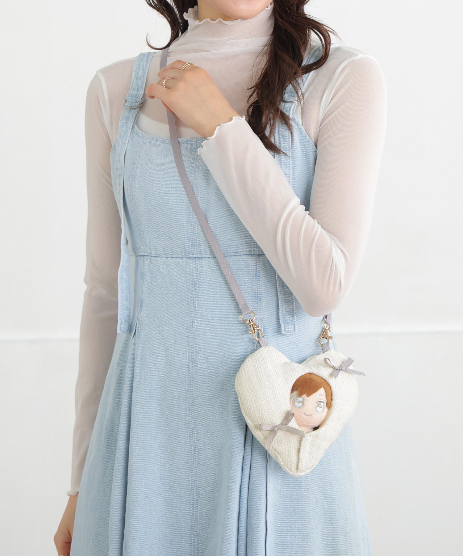 おすわり ぬい服 ショルダー チェック 13cm ③白 肩掛け リボン ショルダー ぬい 人形 マスコット ぬい活 ドール ぬい服