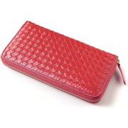 MOMO　シープレザー羊革　編み込みメッシュ　男女兼用　ラウンドロングウォレット　E-031M　赤