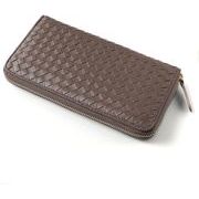 MOMO　シープレザー羊革　編み込みメッシュ　男女兼用　ラウンドロングウォレット　E-031M　濃茶