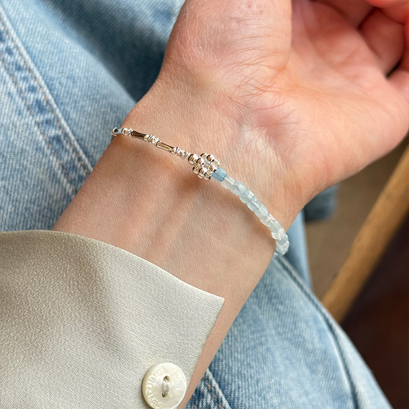 竹の縁ブレスレット 水色水晶 シルバーアクセサリー アレルギー対応 おしゃれ 大人かわいい 上品