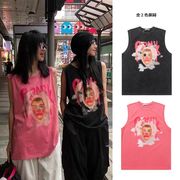 メンズ アメリカンヴィンテージ風 ウォッシュ加工 ノースリーブタンクトップ 男女兼用 ユニセックス★全2色