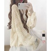 【日本倉庫即納】 透かし編み レースカーディガン リボン袖
