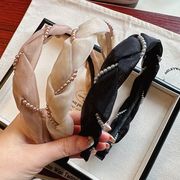 SNS話題の新着ヘアアイテム三つ編みワイドヘアバンドパール編み込みヘアバンド