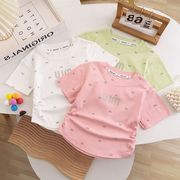 全3色[80-140cm] 女の子 リボン結びプリント キラキラTシャツ 半袖トップス カットソー 夏 キッズ 子供服