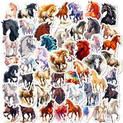 50枚入 水彩画  馬ステッカー 動物  馬のシール 手帳シール  装飾用  手帳素材   馬雑貨
