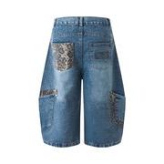 パンツ ボトムス ズボン デニム ジーンズ 7分丈 豹柄 ウォッシュ加工