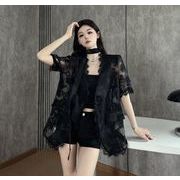 アウター スーツ レース 切り替え 透かし シースルー レディーストップス