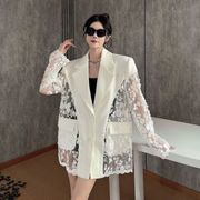 シャツ カジュアルシャツ アウター スーツ レース 切り替え ブルゾン レディーストップス