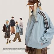 メンズ リバーシブル 三本ライン配色スタンドカラージャケット 男女兼用 ゆったり春秋アウター★全2色