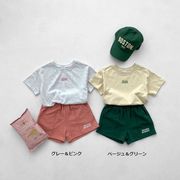 全2色[80-130cm] キッズ韓国風セットアッブ プリント 半袖トップス＋ショートパンツ上下2点セット