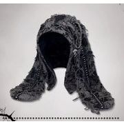 暗黒系 ハット 帽子 兎耳 ダメージ加工  パンク風