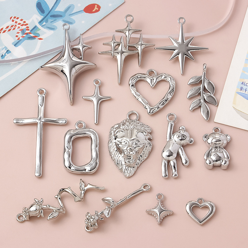 ハンドメイド素材 クロスモチーフ 花 アクセサリーパーツ 星 チャーム ライオン デコ素材 クマ DIY材料