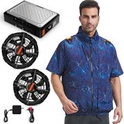 空調作業服 半袖 43V超高電圧 ファンバッテリーセット EVE製高性能21700型電池 6段階風速 急速充電