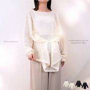 □　期間限定特価　□カギ針風メッシュ　2ウェイ　オーバー　ロングスリーブ　Tシャツ(32867)