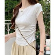 【日本倉庫即納】 サイドギャザーtシャツ 半袖トップス夏服