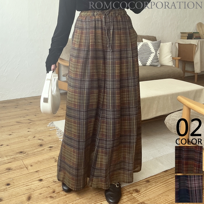 再入荷！【2025新作商品♪】シアーチェック柄スカーチョ(裏地付き)