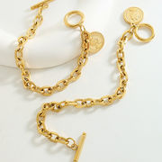 ブレスレット ステンレス ブレス コイン エリザベス カットチェーン マンテル【国内即納】