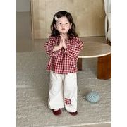 2025秋新作 INS 韓国風子供服  女の子 長袖  チェック柄   シャツ&ズボン 分けて販売  73cm-110cm