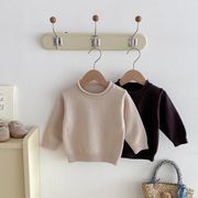 全2色[80-130cm] 韓国風キッズ・ベビー用無地ラウンドネック ニットトップス 秋冬 男女兼用 セーター