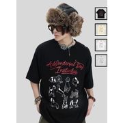 アメリカンレトロ風 Tシャツ プリント入半袖 薄手 夏にピッタリユニセックストップス