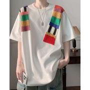 Tシャツ 半袖 切り替え  クルーネック レトロ 薄手 メンズトップス