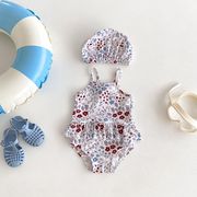 HUAIHB☆2025夏新作 ベビー女の子プリント柄プリーツ帽子付き連体水着