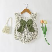 赤ちゃん夏用ボディスーツ 花柄ハイネック