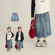 春夏 韓国風女の子ポケット付きスリット入りデニムロングスカート