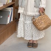 SHENJ☆2025春新作 韓国風女の子小花柄フリル付き9分丈ワイドパンツ全2色