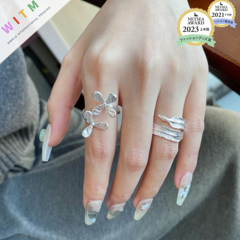 花 葉 指輪 リング アクセサリー デザイン 存在感 開口指輪 レディースファッション 上品