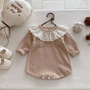 2025秋新作　ベビー服　レース　ラッフルカラー　ニット　ロンパース　子供服　女の子　セーター　可愛い