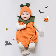 [66-90cm]ハロウィン ベビー ロンパース INS風 かぼちゃモチーフ 帽子付き カバーオール セット