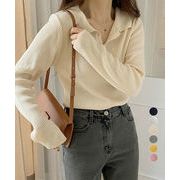 【日本倉庫即納】 ポロニットトップス秋新作リブニット韓国風