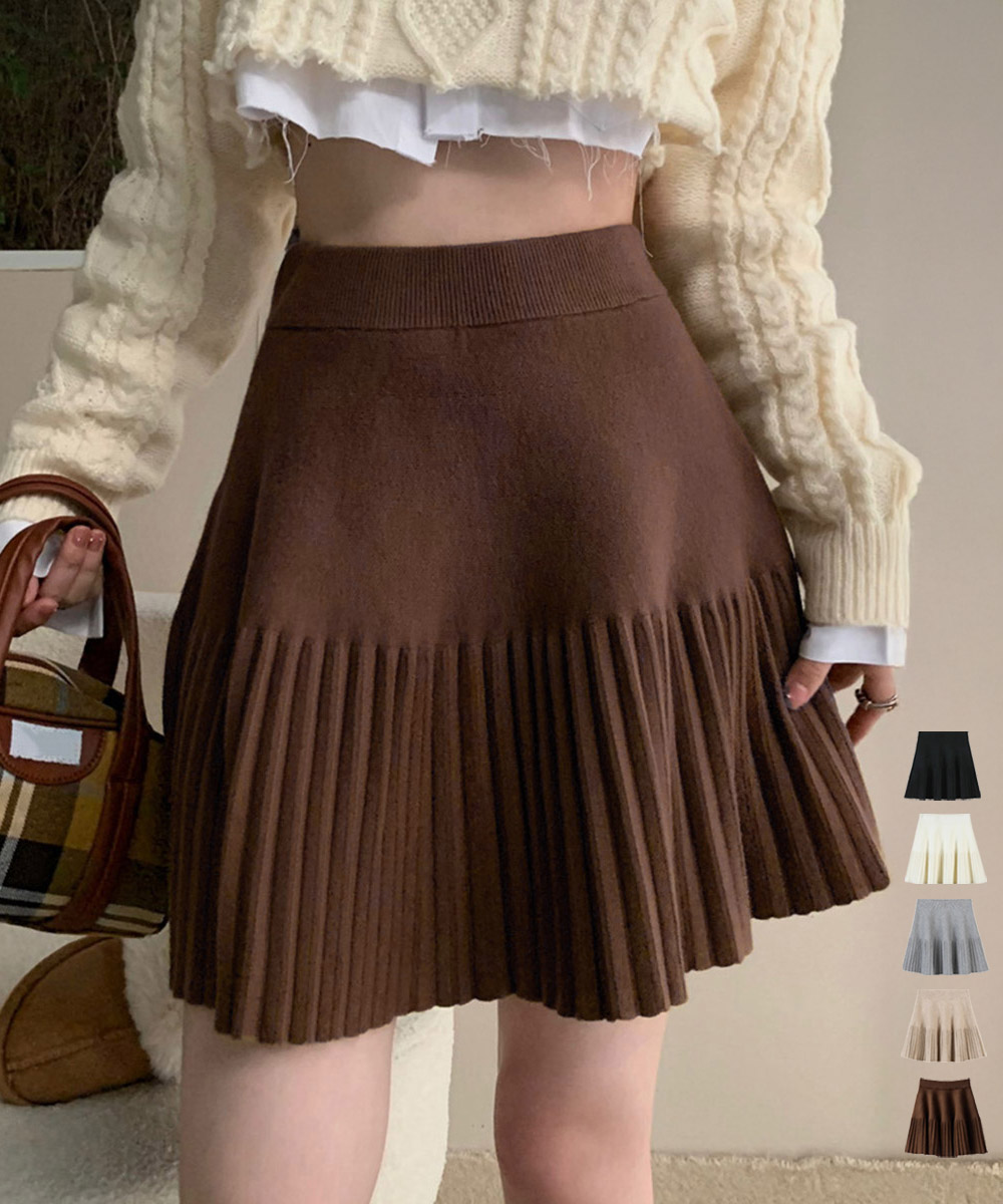 【日本倉庫即納】 プリーツミニスカートニットスカート 秋冬