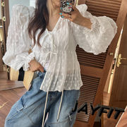 リボンシャツ　ブラウス　レディース　INS　韓国ファッション