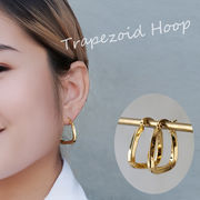 ステンレス 【230. 台形 25mm フープピアス 1ペア】変形 シンプル スクエア 大ぶり 四角 ゴールド