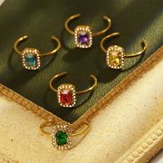 レディース｜シンプルステンレス方形ジルコンリング（調整可能）  彩りと輝きを指先に、