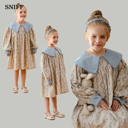 2025秋※女の子 ワンピース 花柄 フリル襟 コットン 長袖 プリンセス風