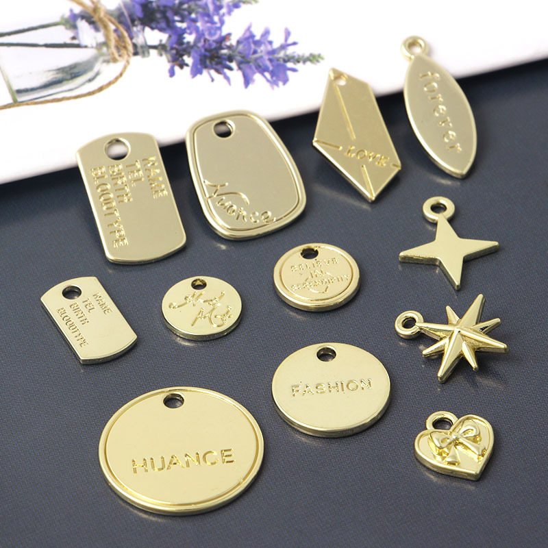 タグ プレート メタルチャーム メタルタグ Handmade ハンドメイド アクセサリーパーツ 星 ハート 英語