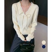 【日本倉庫即納】 ニットトップスレディース リボン フリル