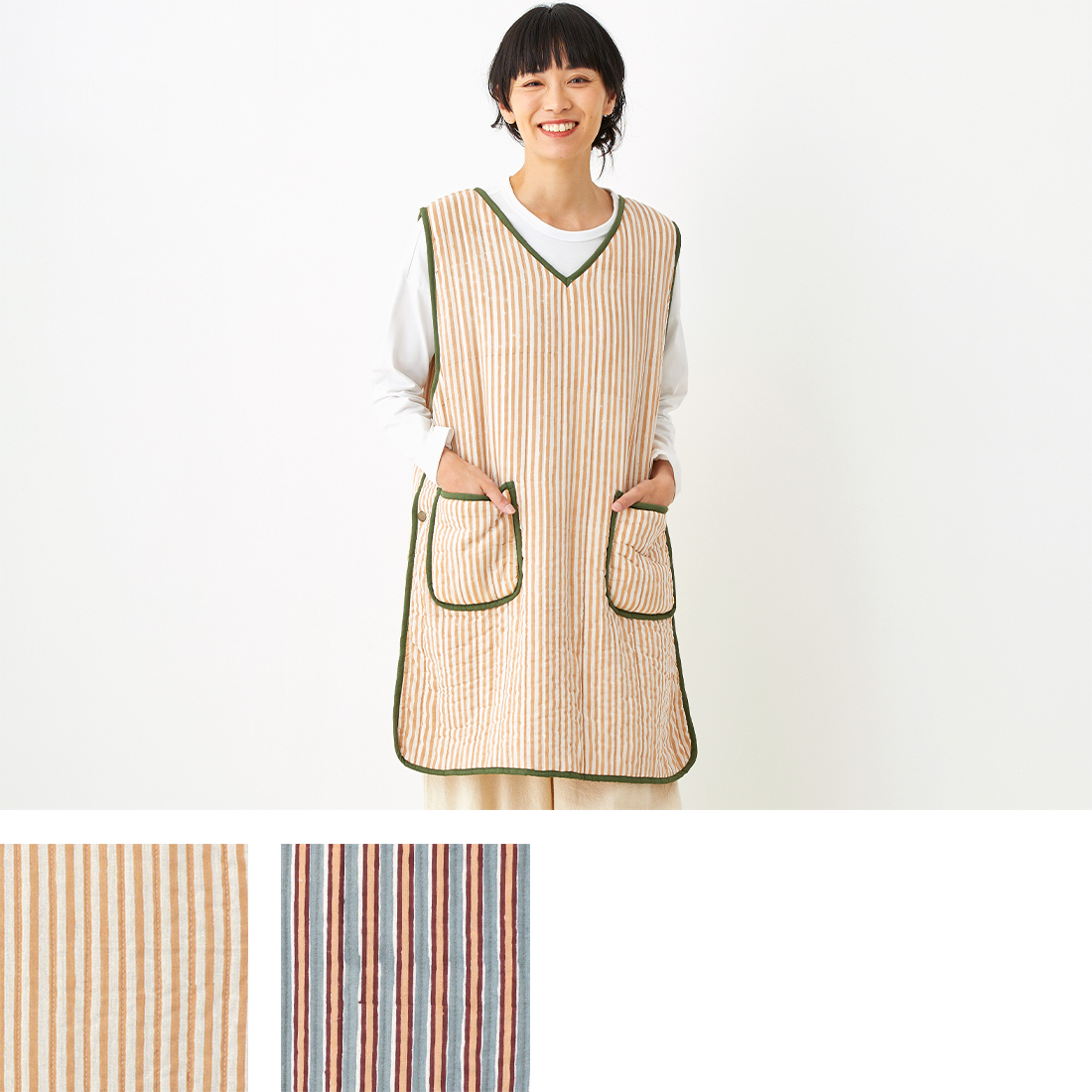 キルトエプロン ストライプブロックプリント[Via Indiaインディアキッチン花柄アジア和秋冬25AW]