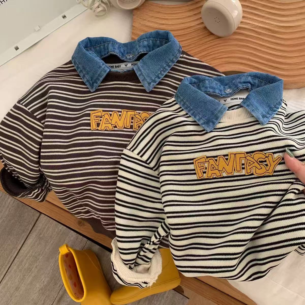 新入荷　INS風　子供服　秋服　キッズ　男の子　ストライプ　スウェット　トップス　おしゃれ　　DC