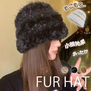 2025新作 秋冬 レディース 帽子 バケットハット 小柄 ハット ファー ふわふわ 小顔効果  防寒 韓国