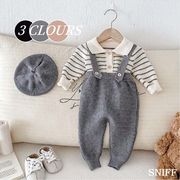 2025春新作 韓国ベビー服ボーダー柄ニットカーディガン＆サロペット