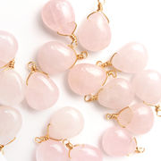 【天然石 ローズクォーツ】雫型 コネクター チャーム シャンクビーズ 約10×12mm   ピアス ネックレス素材