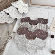 新作　ベビースタイ　リバーシブル　花びら型　360度回転可　水玉　花柄　よだれかけ　新生児　選べる18色