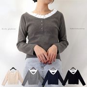 【2025新作】フリル付き　ヘンリーネックニット　トップス(32967)