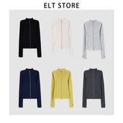 リブ編み スタンドカラー ウールカーディガン ボディコンシャス