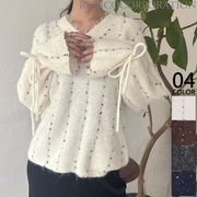 【2025新作商品♪】Vネックスパンコールネップニットトップス